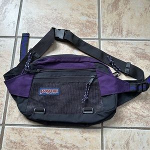 Jansport Purple & Black Vintage Fanny Pack Belt Bag Hiking Adjustable Outdoors